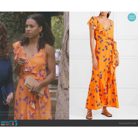 Borgo De Nor Orange Purple Floral Isadora Ruffled Cocktail Maxi Dress Size 10 - Picture 1 of 7